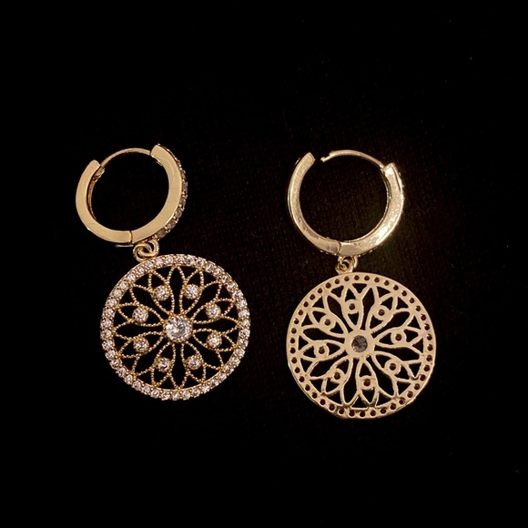 Gold Plated Hoop Drop Earrings - Picture 2 of 2